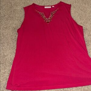 Susan Graver Pink Sleeveless Top with Embellished Neckline